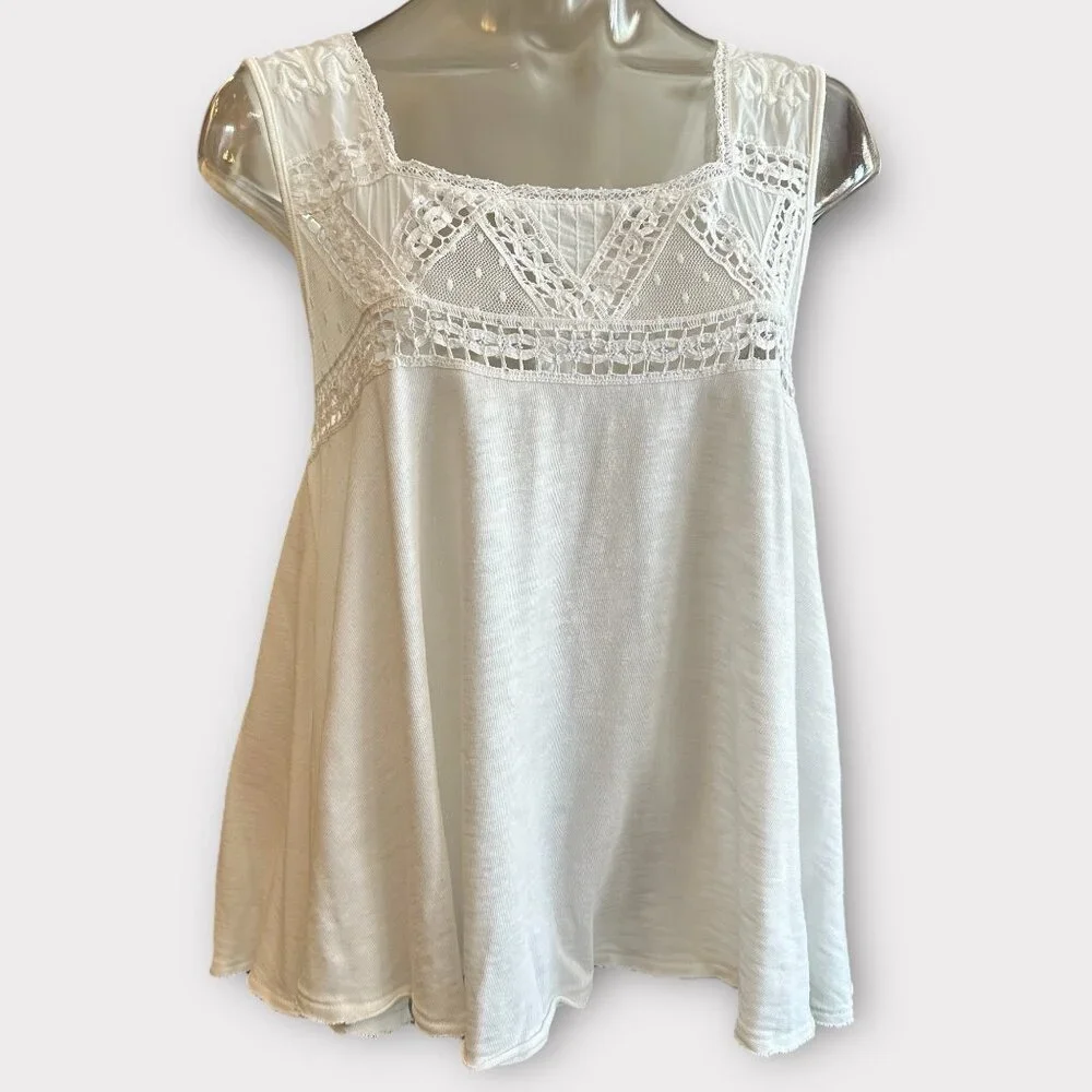 FREE PEOPLE Costa Mesh Babydoll Tank Top Shirt Medium - Picture 2 of 7